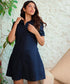 Navy Blue Balloon Sleeved Shirt Dress